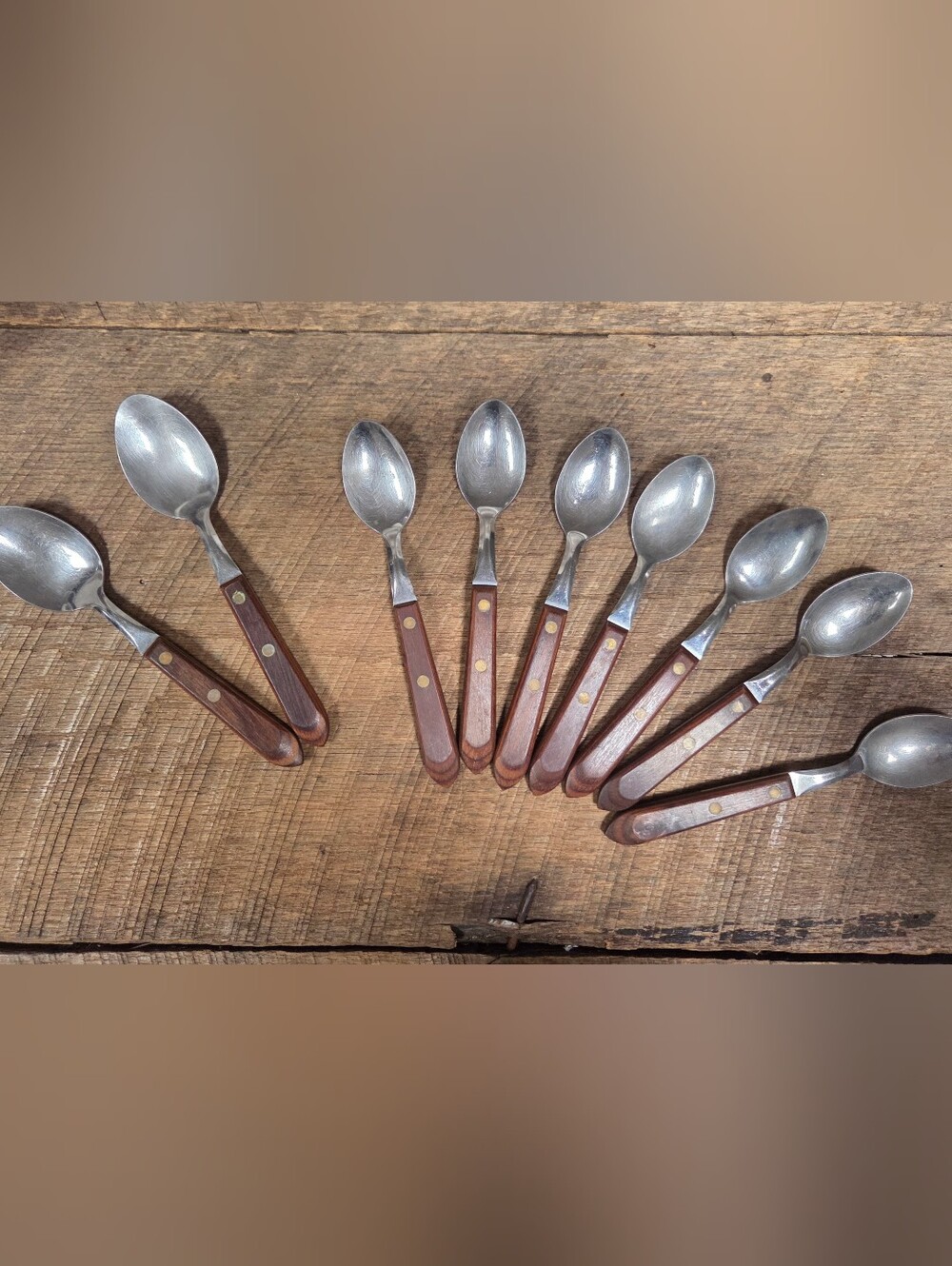 Vintage Washington Forge Town & Country Spoons Set of 9 Brass Rivets MCM Bin 1P